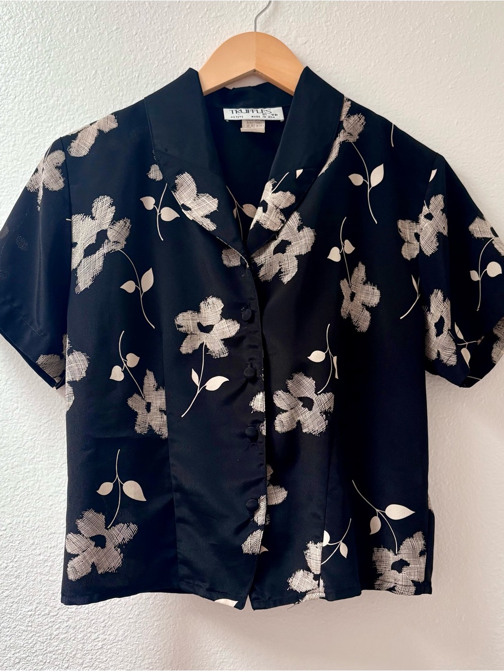 Vintage 90s Black Floral Button Down Blouse